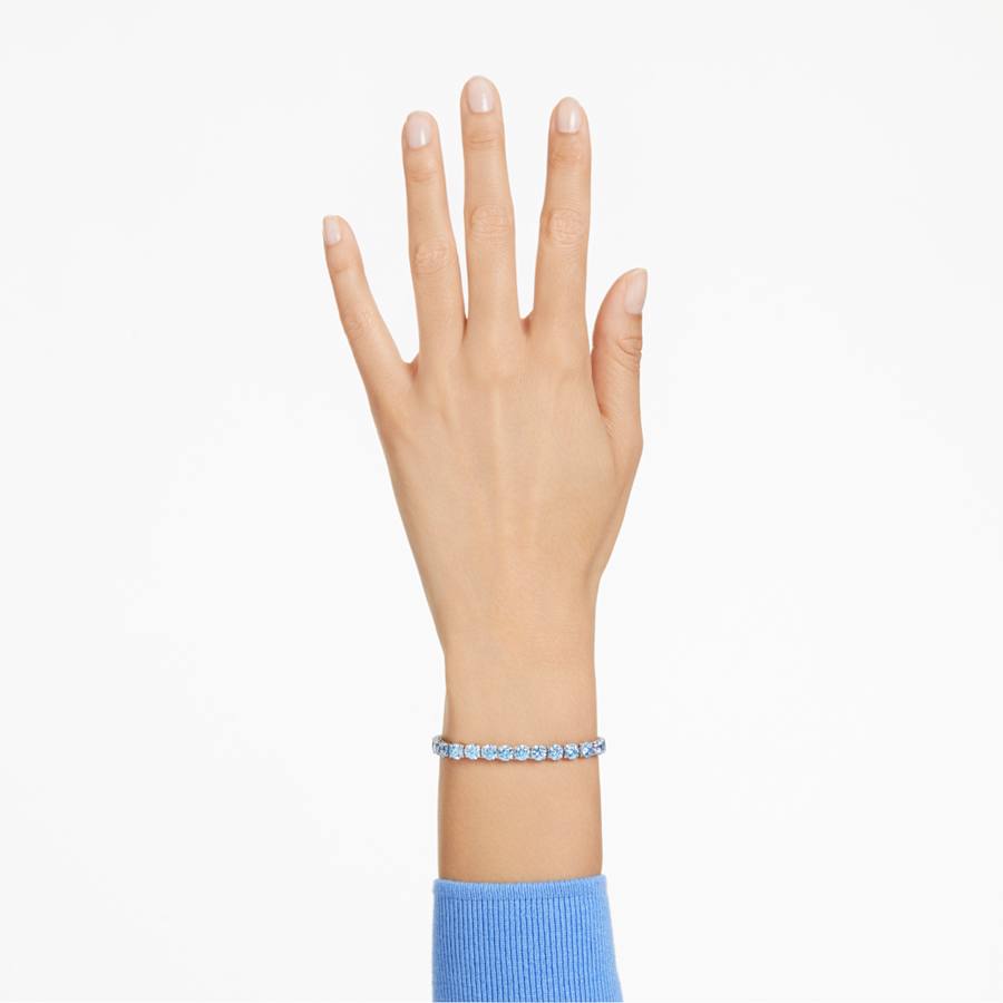 PULSERA SWAROVSKI MATRIX TENNIS TALLA REDONDA, AZUL, BAÑO DE RODIO, TALLA S