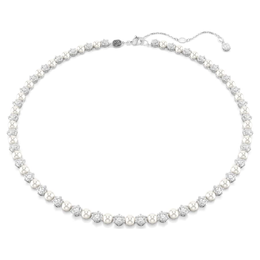 COLLAR SWAROVSKI MATRIX CRYSTAL PEARLS TENNIS , TALLA REDONDA, BLANCO, BAÑO DE RODIO