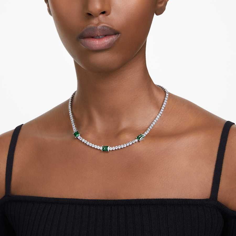 COLLAR SWAROVSKI MATRIX TENNIS TALLAS MIXTAS, VERDE, BAÑO DE RODIO