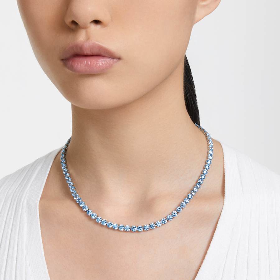 COLLAR SWAROVSKI MATRIX TENNIS TALLA REDONDA, MEDIO, AZUL, BAÑO DE RODIO