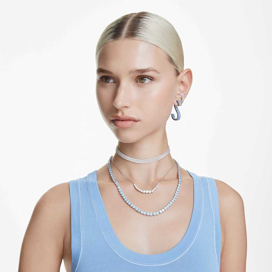 COLLAR SWAROVSKI MATRIX TENNIS TALLA REDONDA, MEDIO, AZUL, BAÑO DE RODIO