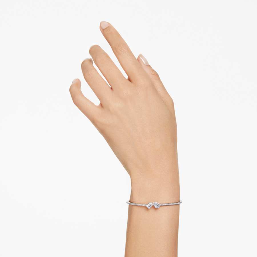 PULSERA SWAROVSKI MESMERA, DISEÑO MOI ET TOI, BLANCO, BAÑO DE RODIO, TALLA M
