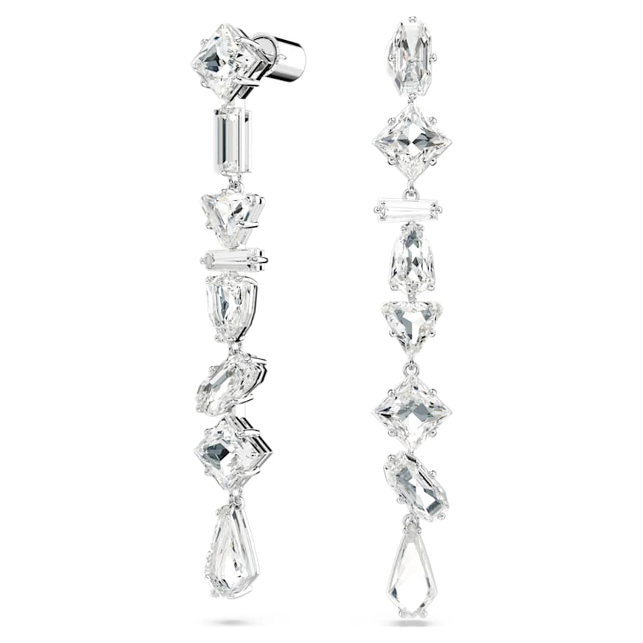 ARETES SWAROVSKI MESMERA, DISEÑO ASIMÉTRICO, CRISTAL, BAÑO DE RODIO