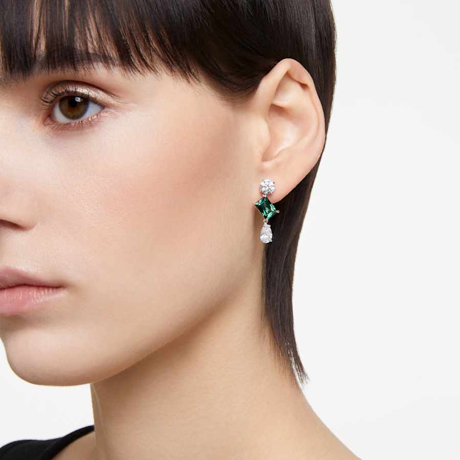 ARETES SWAROVSKI MESMERA TALLAS MIXTAS, VERDE, BAÑO DE RODIO