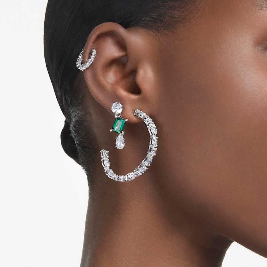 ARETES SWAROVSKI MESMERA TALLAS MIXTAS, VERDE, BAÑO DE RODIO