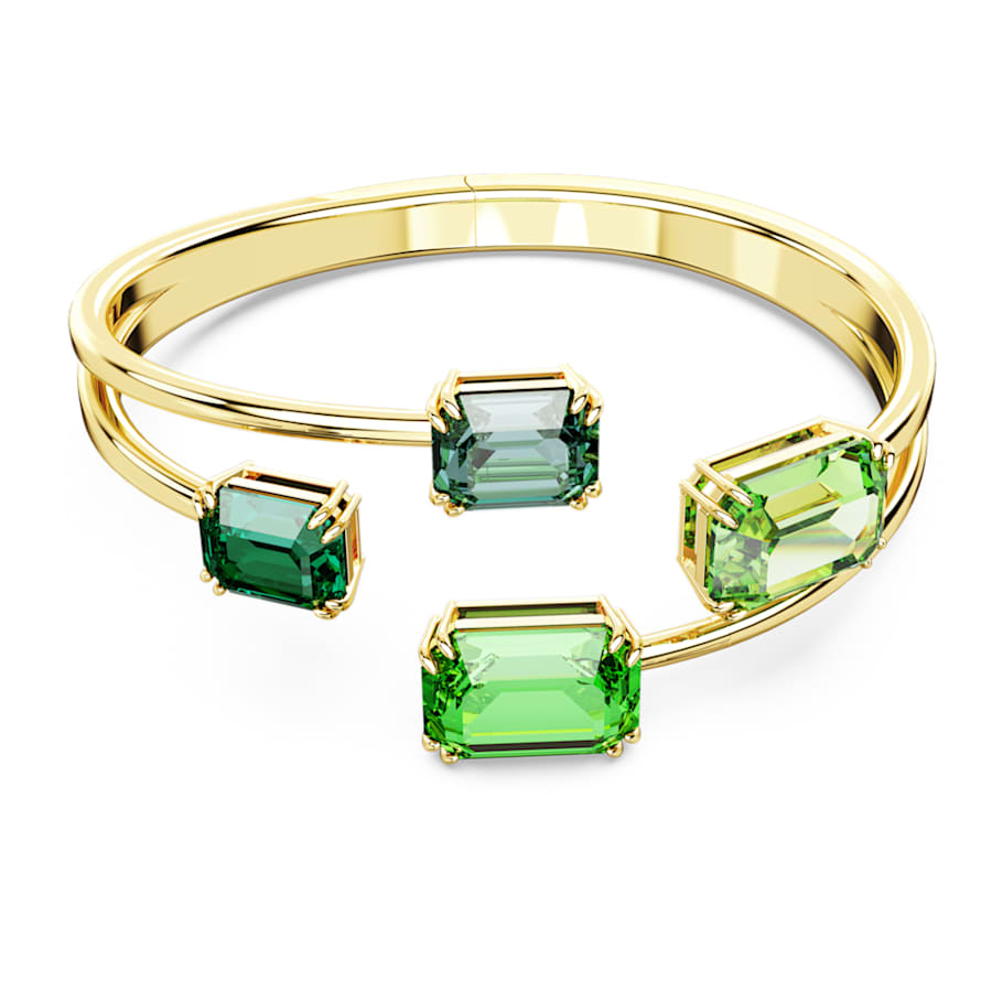 PULSERA SWAROVSKI MILLENIA, DISEÑO BANGLE, VERDE, BAÑO TONO ORO, TALLA M