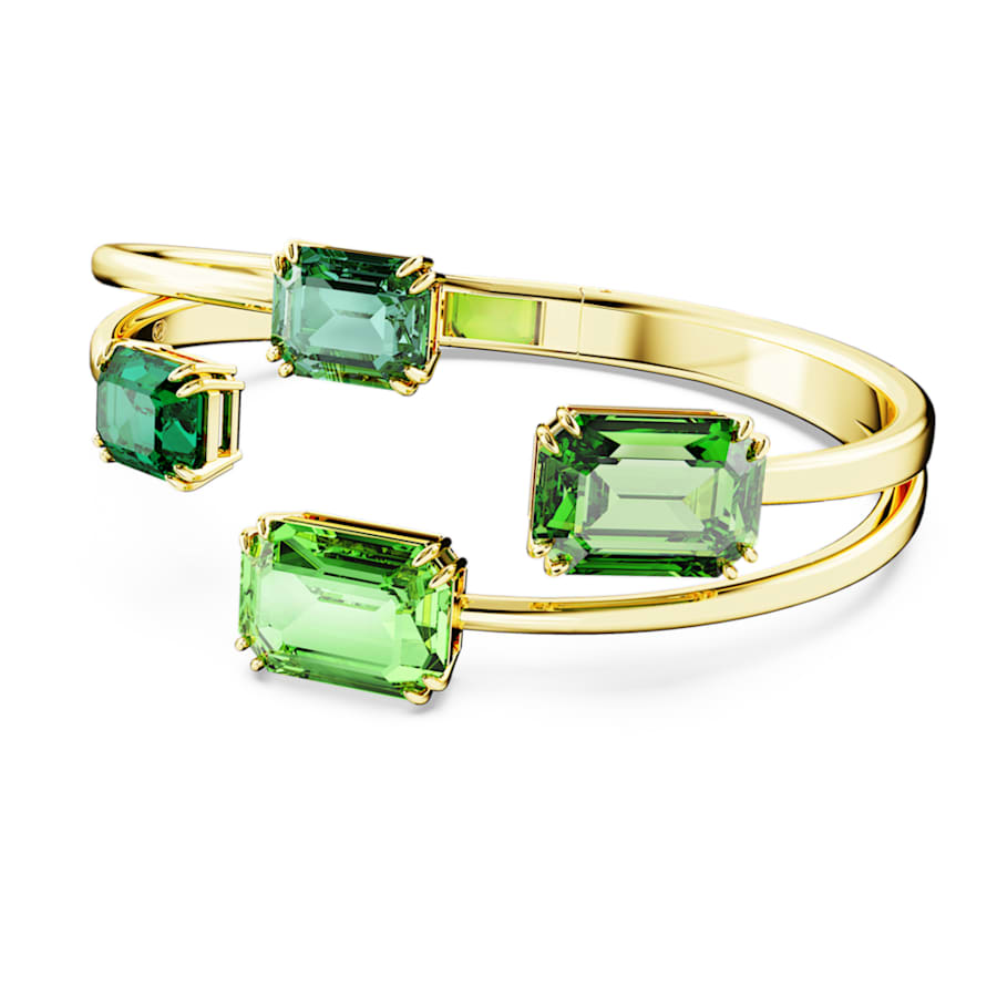 PULSERA SWAROVSKI MILLENIA, DISEÑO BANGLE, VERDE, BAÑO TONO ORO, TALLA M