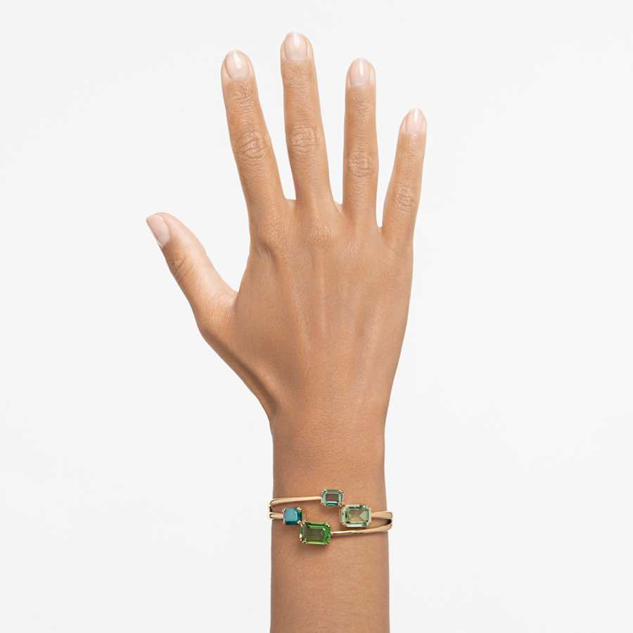 PULSERA SWAROVSKI MILLENIA, DISEÑO BANGLE, VERDE, BAÑO TONO ORO, TALLA M