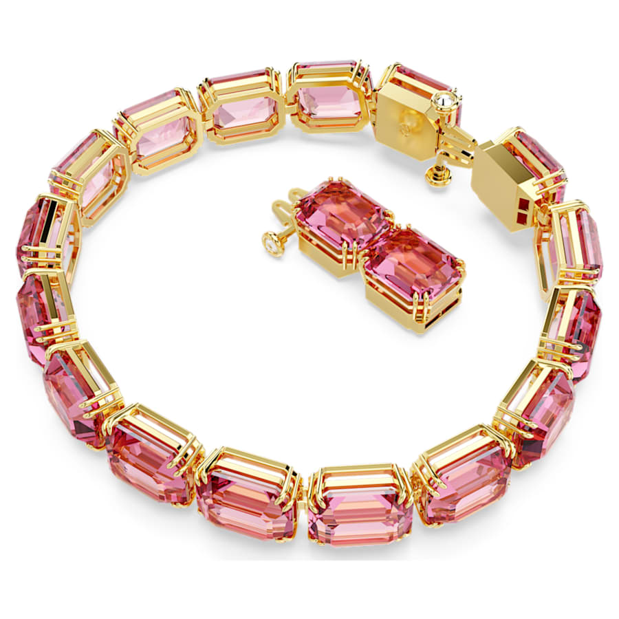 PULSERA SWAROVSKI TENNIS MILLENIA TALLA OCTOGONAL, ROSA, BAÑO TONO ORO, TALLA S