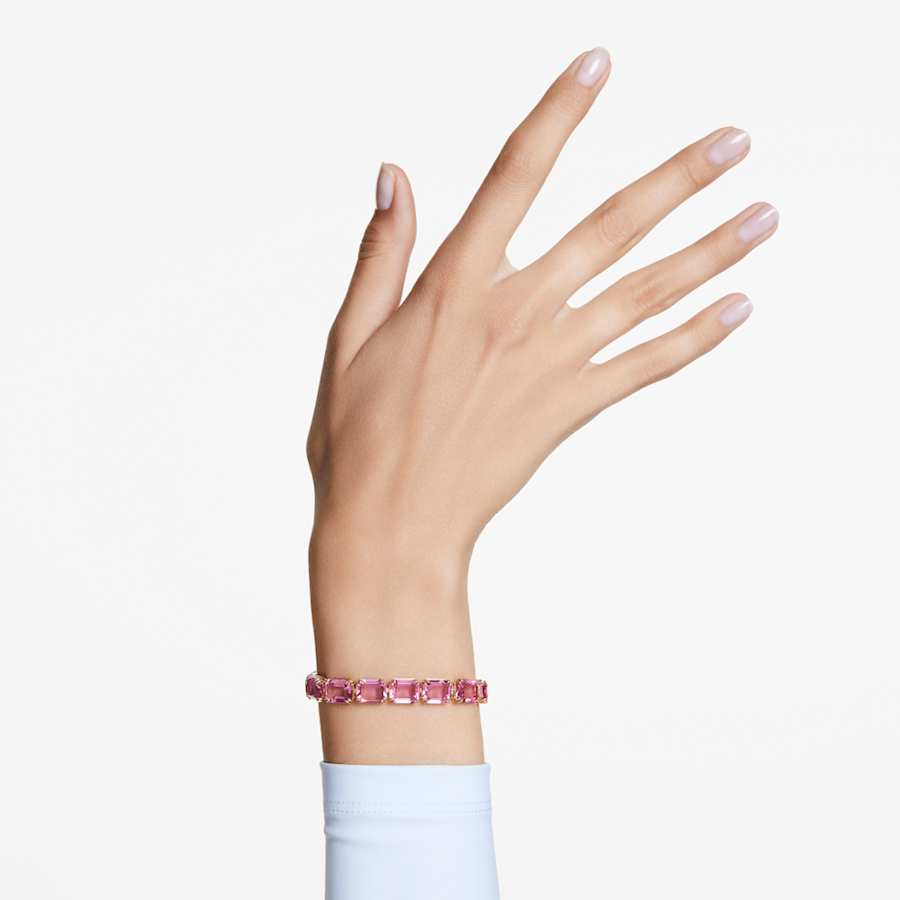 PULSERA SWAROVSKI TENNIS MILLENIA TALLA OCTOGONAL, ROSA, BAÑO TONO ORO, TALLA S