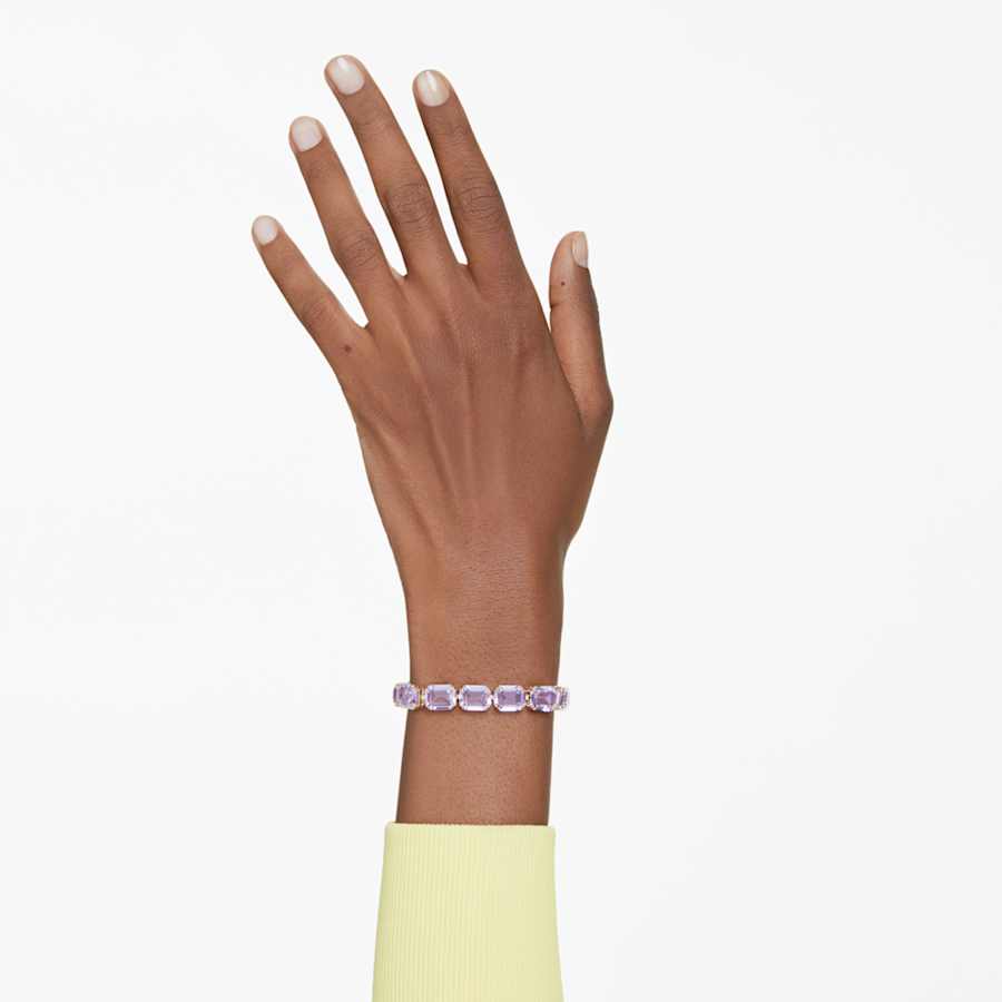 PULSERA SWAROVSKI TENNIS MILLENIA TALLA OCTOGONAL, MORADA, BAÑO TONO ORO