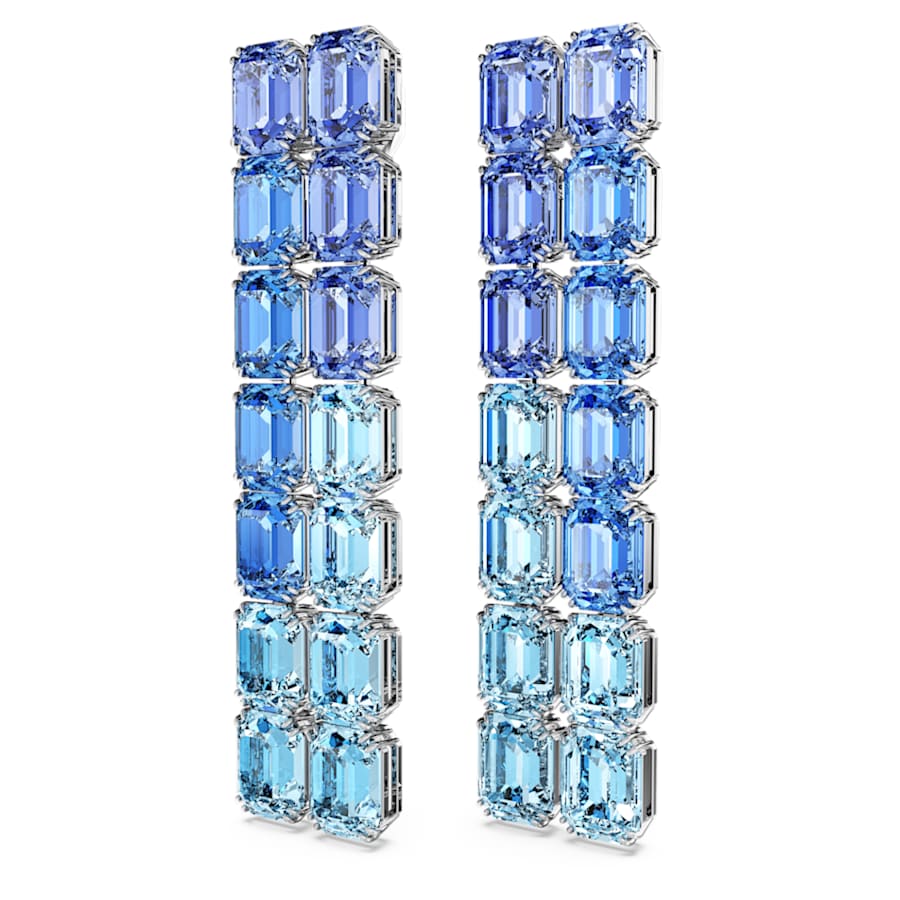 ARETES SWAROVSKI  MILLENIA TALLA OCTOGONAL, DEGRADADO DE COLOR, LARGOS, AZULES, BAÑO DE RODIO