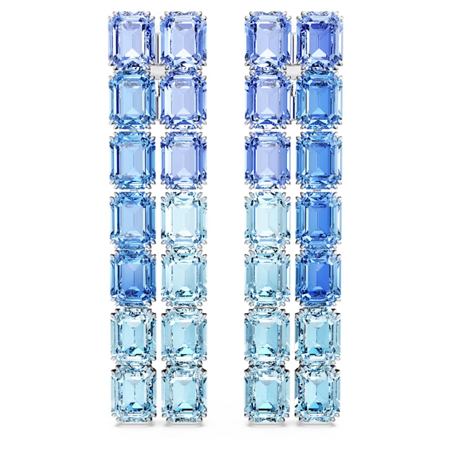 ARETES SWAROVSKI MILLENIA TALLA OCTOGONAL, DEGRADADO DE COLOR, LARGOS, AZULES, BAÑO DE RODIO