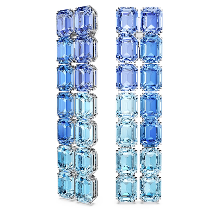 ARETES SWAROVSKI  MILLENIA TALLA OCTOGONAL, DEGRADADO DE COLOR, LARGOS, AZULES, BAÑO DE RODIO