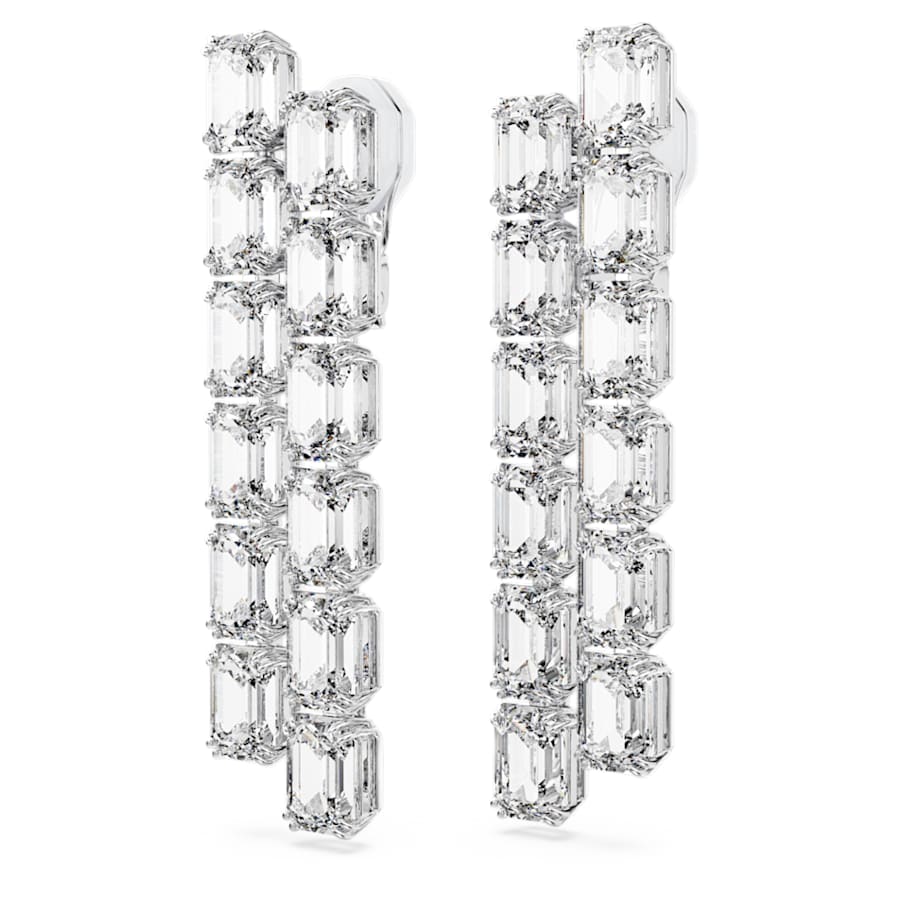 ARETES SWAROVSKI MILLENIA TALLA OCTOGONAL, LARGOS, BLANCO, BAÑO DE RODIO