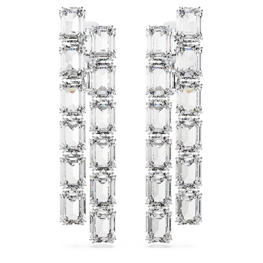 ARETES SWAROVSKI  MILLENIA TALLA OCTOGONAL, LARGOS, BLANCO, BAÑO DE RODIO