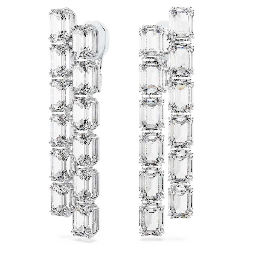 ARETES SWAROVSKI MILLENIA TALLA OCTOGONAL, LARGOS, BLANCO, BAÑO DE RODIO