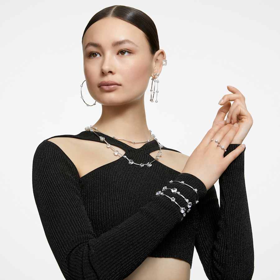 ARETES SWAROVSKI MILLENIA TALLA OCTOGONAL, BLANCO, BAÑO DE RODIO