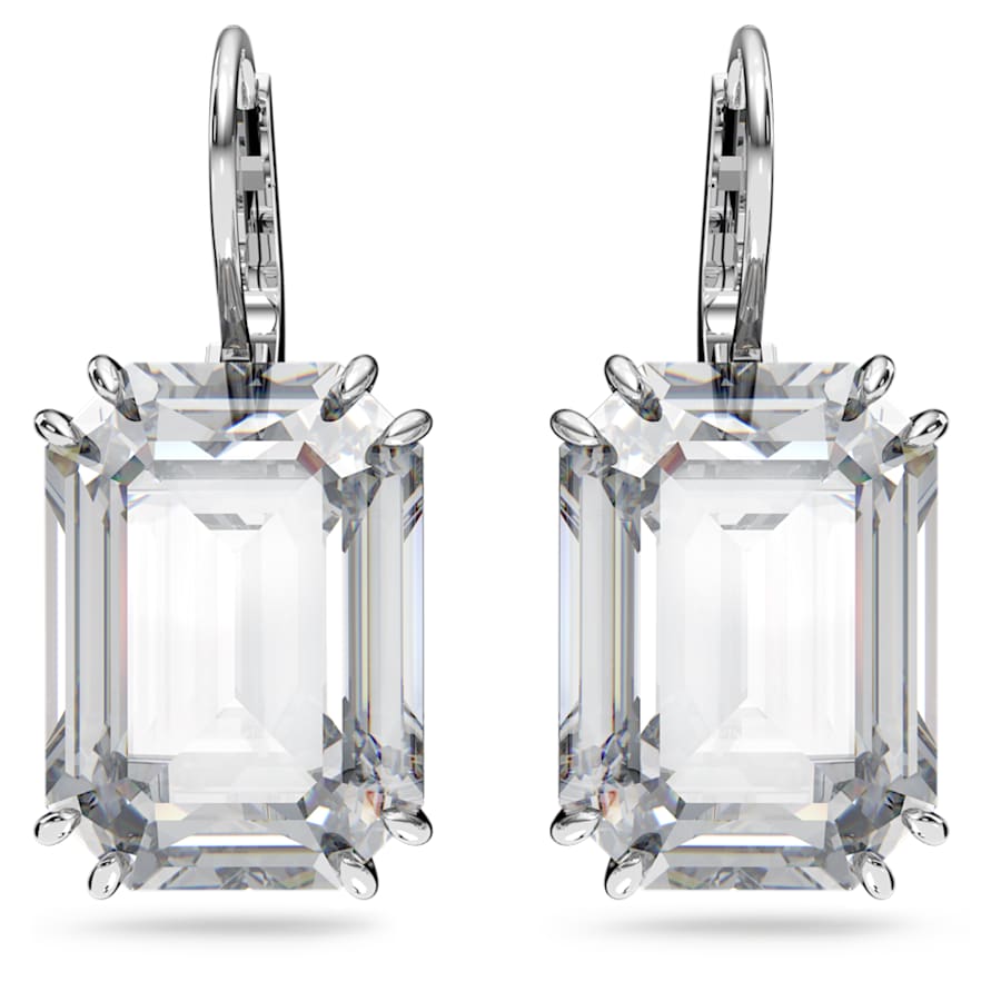 ARETES SWAROVSKI MILLENIA TALLA OCTOGONAL, BLANCO, BAÑO DE RODIO
