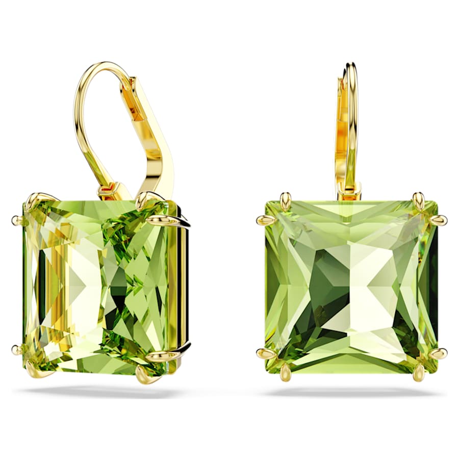 ARETES SWAROVSKI MILLENIA TALLA CUADRADA, VERDE, BAÑO TONO ORO