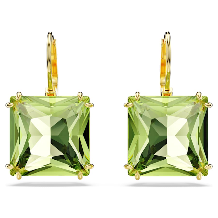 ARETES SWAROVSKI MILLENIA TALLA CUADRADA, VERDE, BAÑO TONO ORO