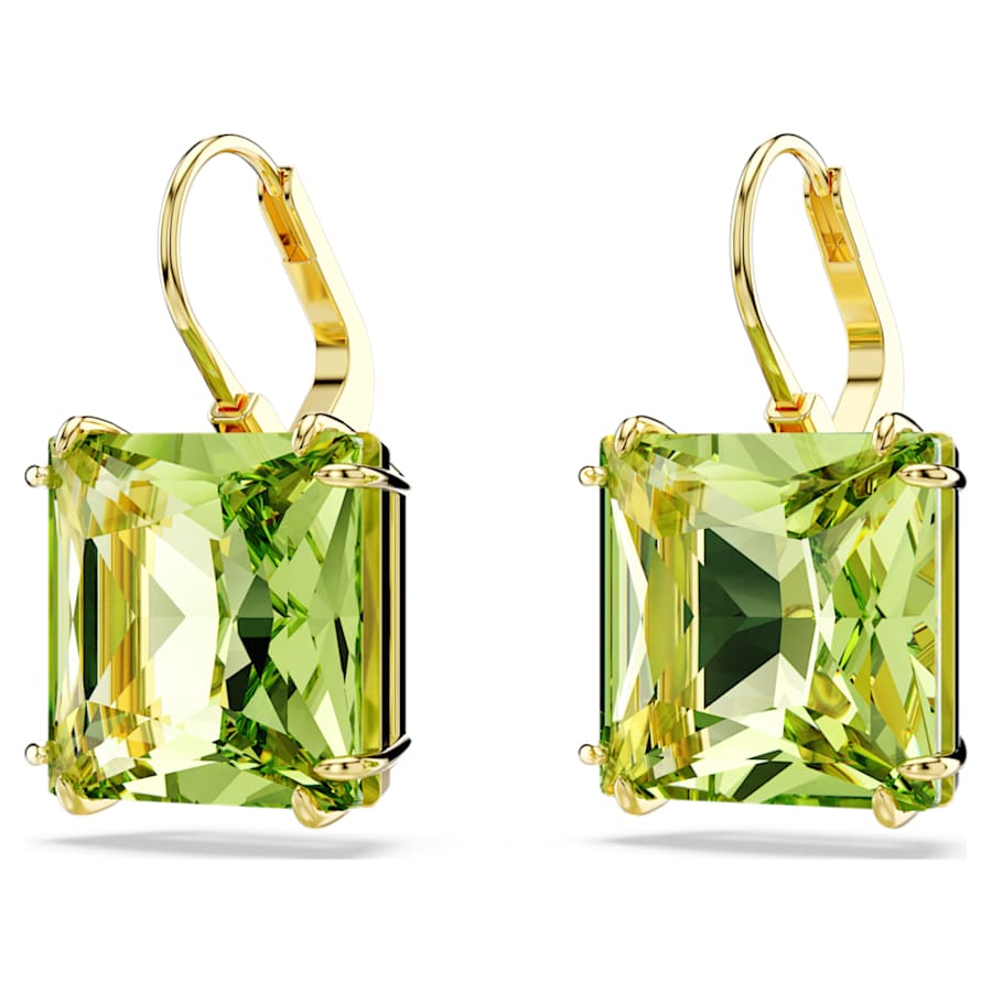 ARETES SWAROVSKI MILLENIA TALLA CUADRADA, VERDE, BAÑO TONO ORO