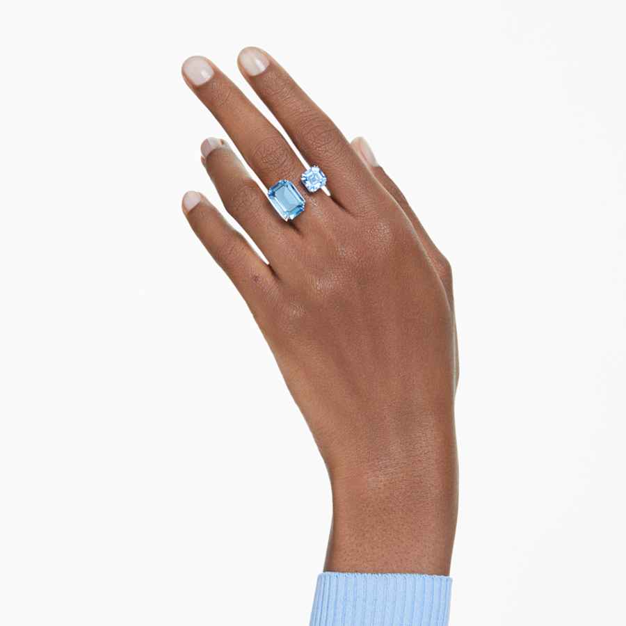 ANILLO SWAROVSKI MILLENIA TALLA OCTOGONAL, AZUL, BAÑO DE RODIO, TALLA 55