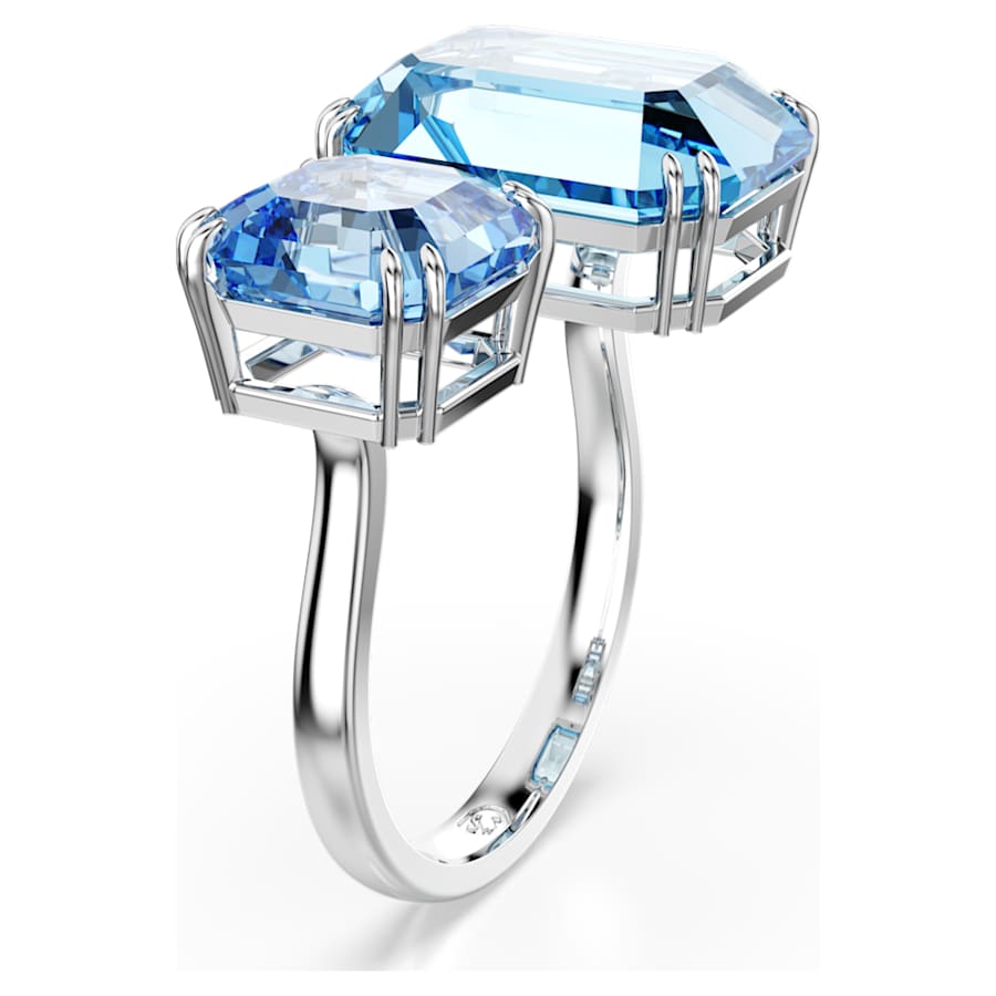 ANILLO SWAROVSKI MILLENIA TALLA OCTOGONAL, AZUL, BAÑO DE RODIO, TALLA 55