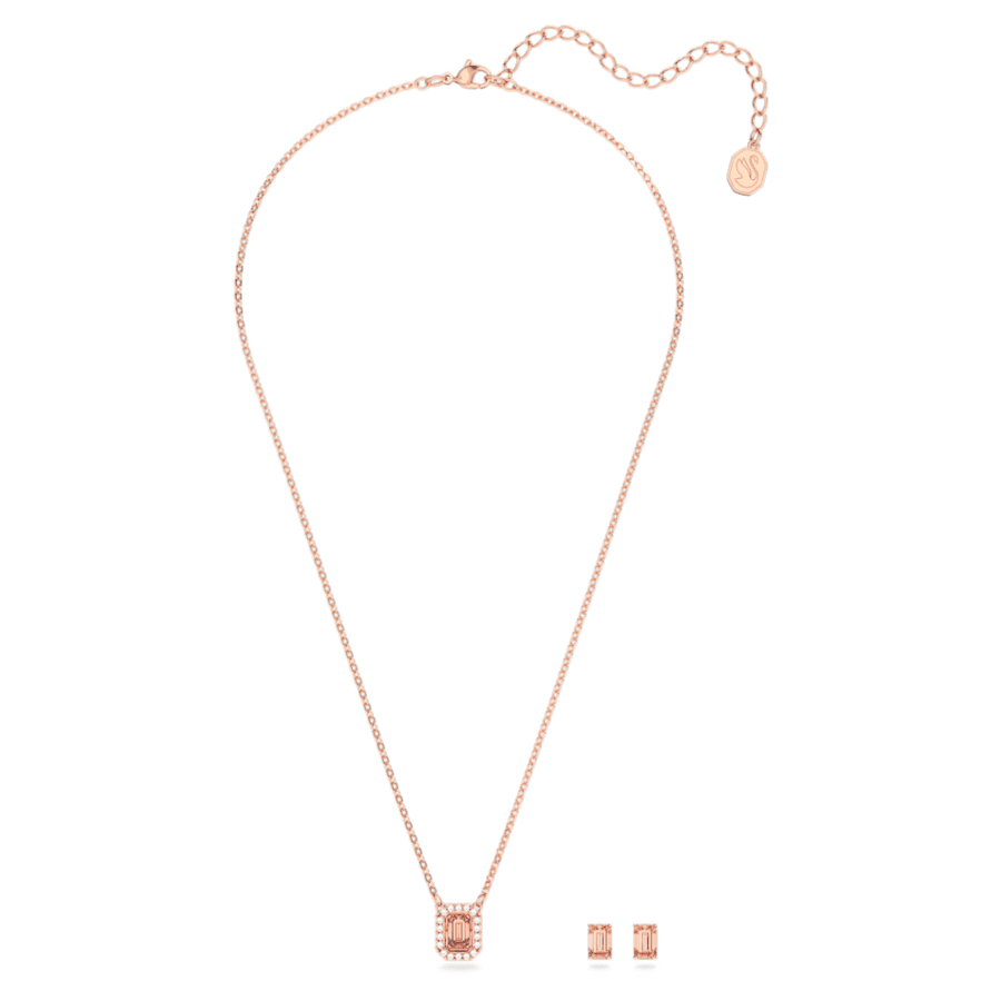 SET SWAROVSKI MILLENIA, TALLA OCTOGONAL, ROSA, BAÑO DE TONO ORO ROSA