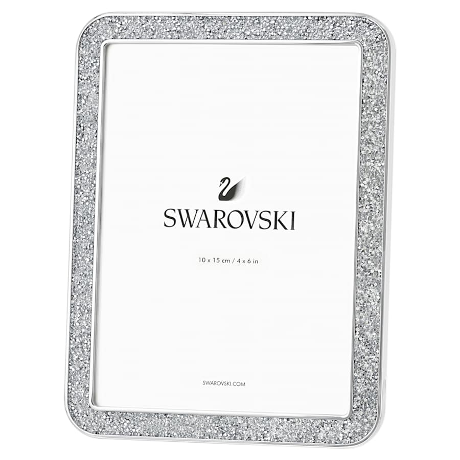 FIGURA DE CRISTAL SWAROVSKI PORTARRETRATOS MINERA FORMA RECTANGULAR, PEQUECÑO, TONO PLATEADO