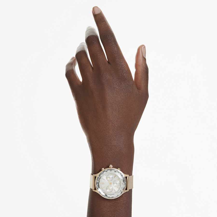 RELOJ SWAROVSKI NOVA CHRONO BRAZALETE DE ACERO INOXDABLE PVD TONO CHAMPCÁN, ESFERA BLANCA, FUNCICÓN CRONCÓGRAFO, MOVIMIENTO CUARZO, CAJA 37 MM