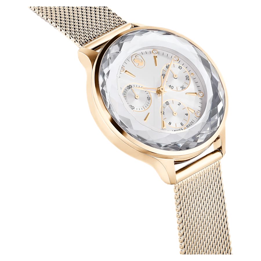 RELOJ SWAROVSKI NOVA CHRONO BRAZALETE DE ACERO INOXDABLE PVD TONO CHAMPCÁN, ESFERA BLANCA, FUNCICÓN CRONCÓGRAFO, MOVIMIENTO CUARZO, CAJA 37 MM