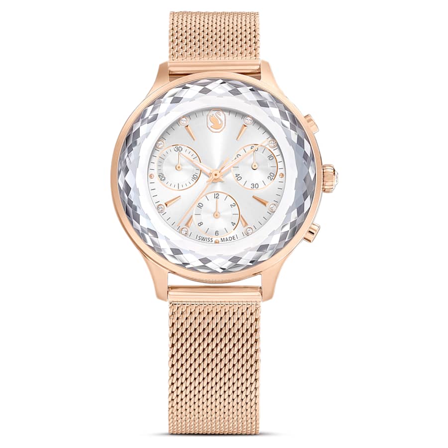 RELOJ SWAROVSKI NOVA CHRONO BRAZALETE DE ACERO INOXIDABLE PVD TONO ORO ROSA, ESFERA BLANCA, FUNCICÓN CRONCÓGRAFO, MOVIMIENTO CUARZO, CAJA 37 MM, MUJER