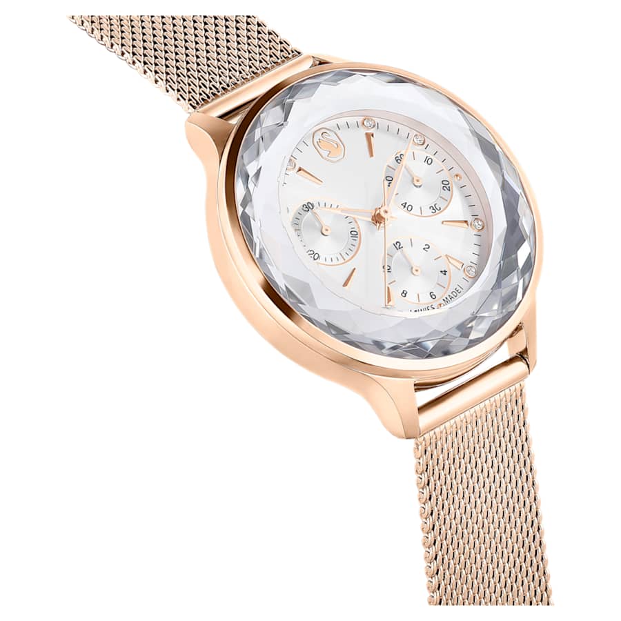 RELOJ SWAROVSKI NOVA CHRONO BRAZALETE DE ACERO INOXIDABLE PVD TONO ORO ROSA, ESFERA BLANCA, FUNCICÓN CRONCÓGRAFO, MOVIMIENTO CUARZO, CAJA 37 MM, MUJER