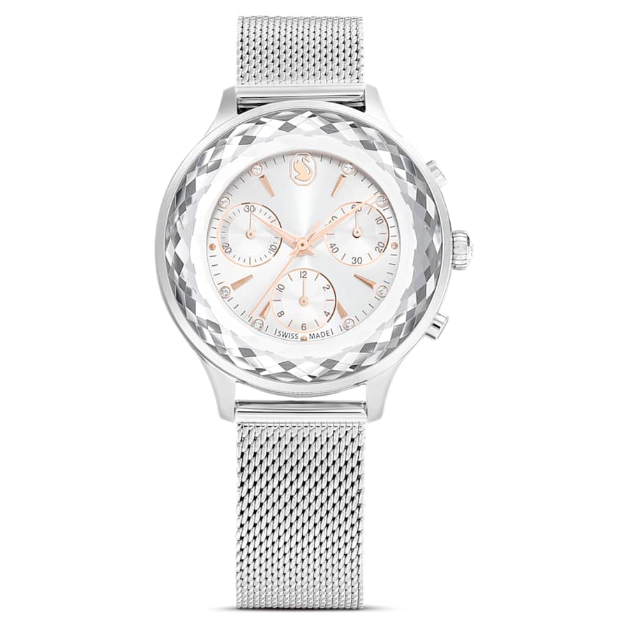 RELOJ SWAROVSKI NOVA CHRONO BRAZALETE DE ACERO INOXDABLE, ESFERA BLANCA, FUNCICÓN CRONCÓGRAFO, MOVIMIENTO CUARZO, CAJA 37 MM