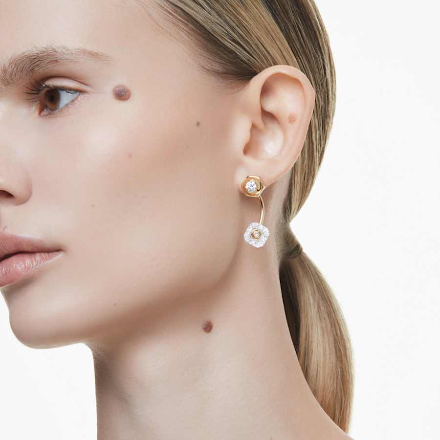 ARETES SWAROVSKI NUMINA TALLAS MIXTAS, BLANCO, BAÑO TONO ORO