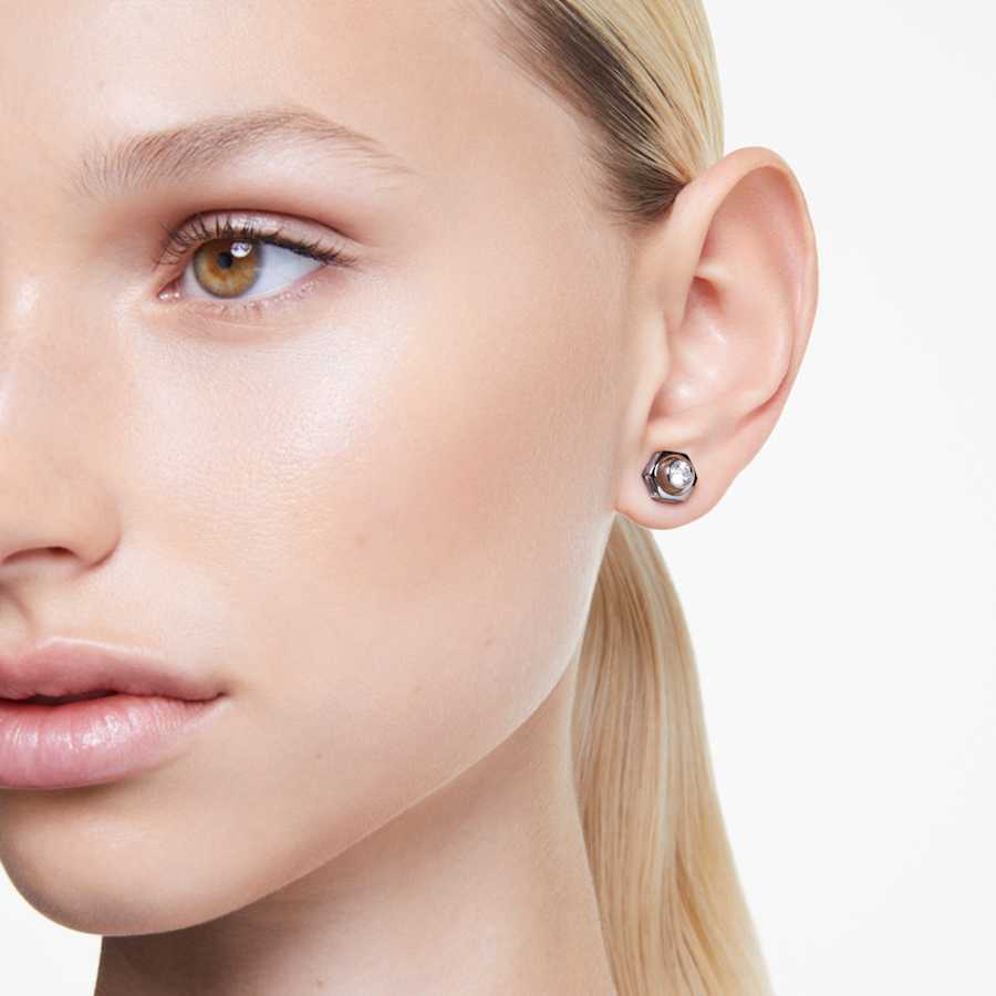 ARETES SWAROVSKI NUMINA TALLA REDONDA, BLANCO, BAÑO DE RUTENIO