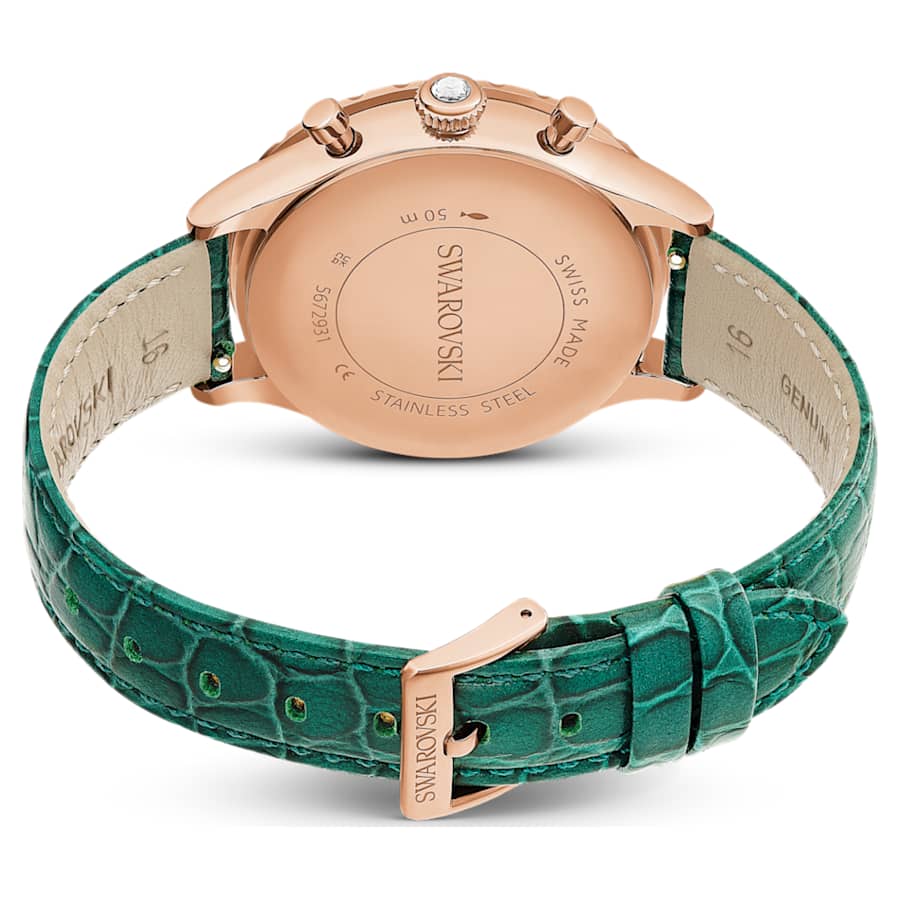 RELOJ SWAROVSKI OCTEA CHRONO, CUARZO, ESFERA VERDE, BRAZALETE DE CUERO VERDE, 42 MM