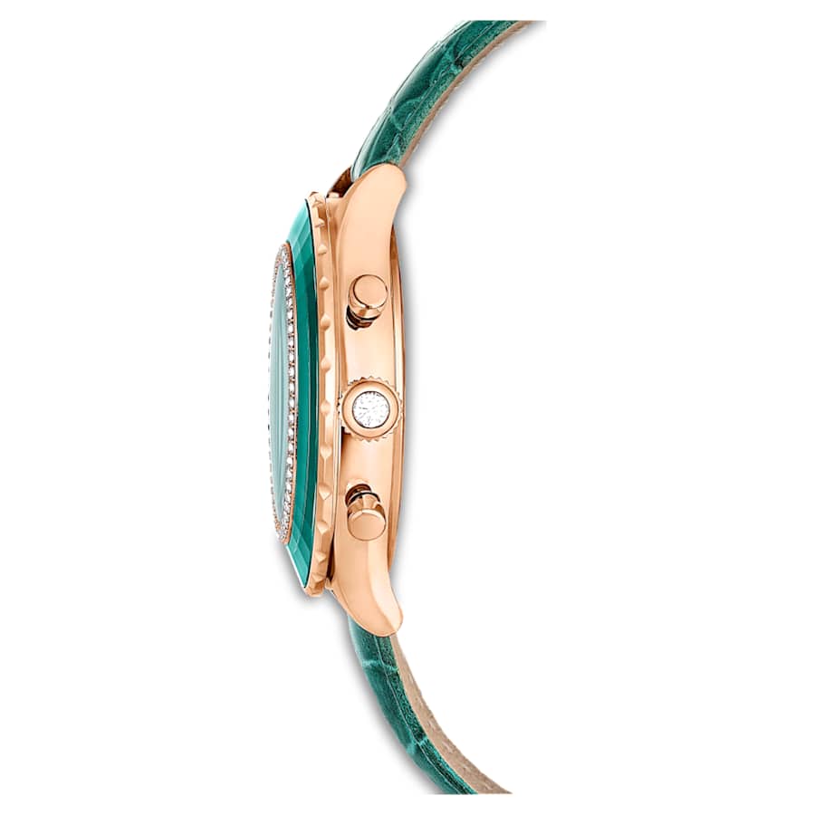 RELOJ SWAROVSKI OCTEA CHRONO, CUARZO, ESFERA VERDE, BRAZALETE DE CUERO VERDE, 42 MM