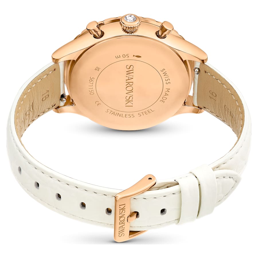 RELOJ SWAROVSKI OCTEA CHRONO, CUARZO, ESFERA BLANCA, BRAZALETE DE CUERO BLANCO, 42 MM