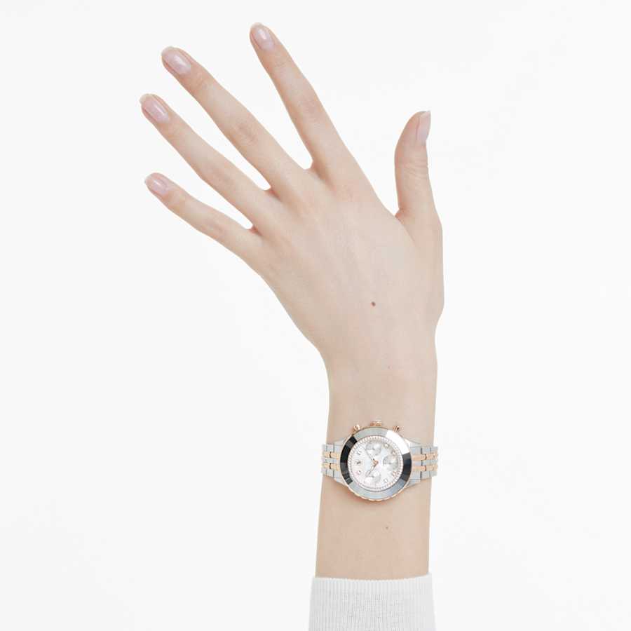 RELOJ SWAROVSKI OCTEA CHRONO, CUARZO, ESFERA MADRE PERLA, BRAZALETE DE ACERO BICOLOR, 42 MM