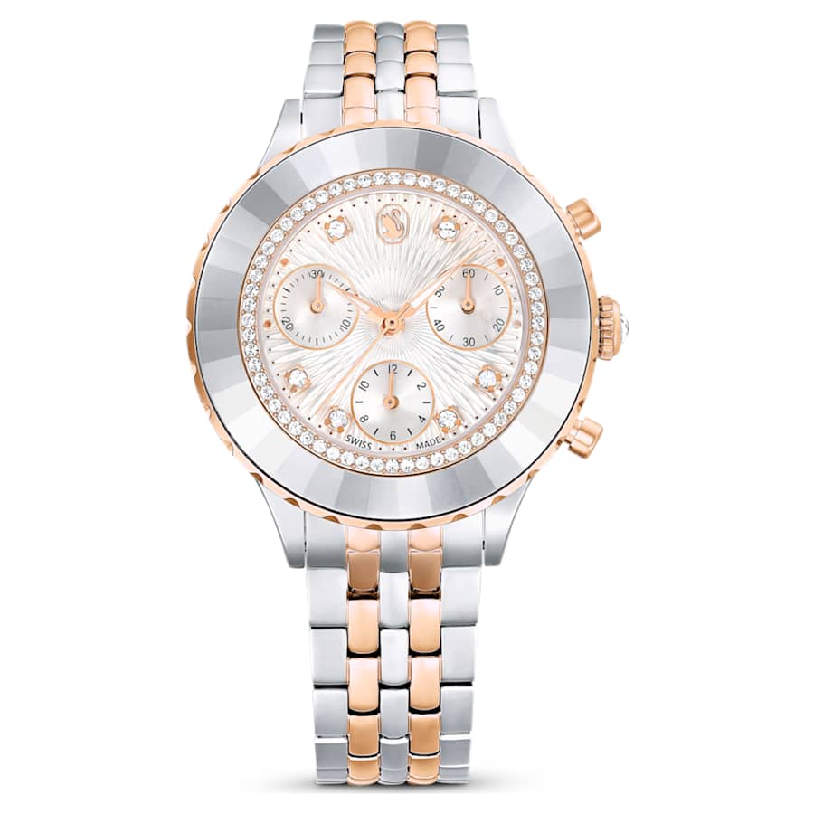 RELOJ SWAROVSKI OCTEA CHRONO, CUARZO, ESFERA MADRE PERLA, BRAZALETE DE ACERO BICOLOR, 42 MM