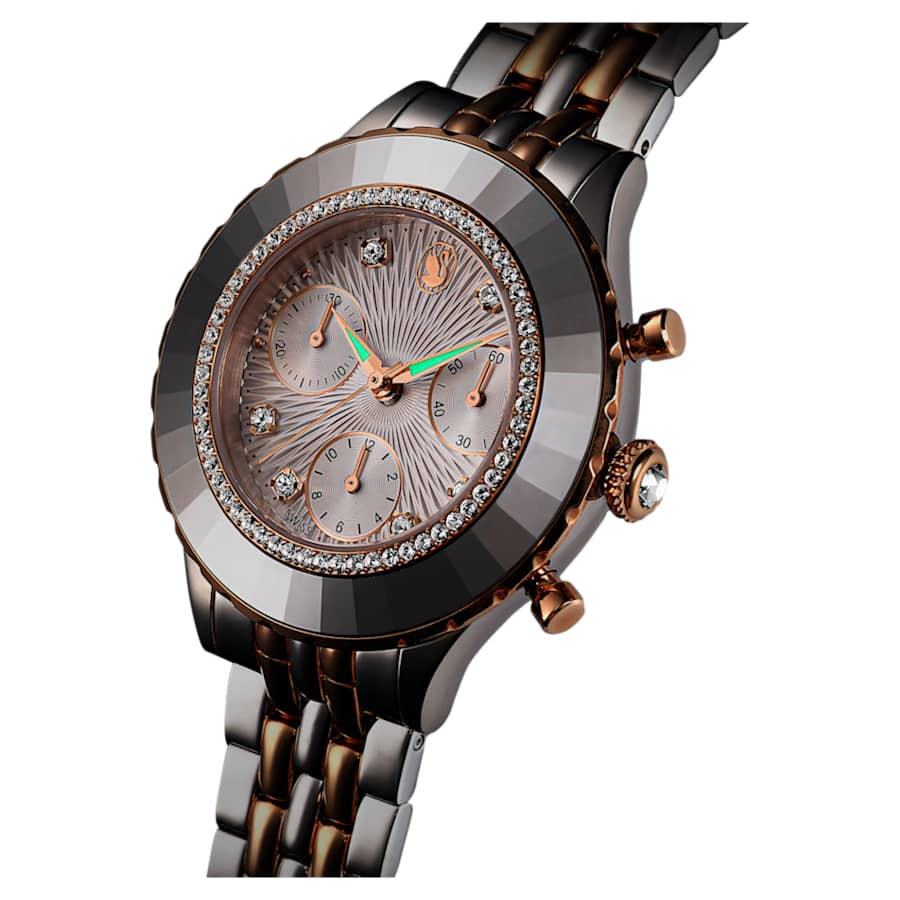 RELOJ SWAROVSKI OCTEA CHRONO, CUARZO, ESFERA MADRE PERLA, BRAZALETE DE ACERO BICOLOR, 42 MM