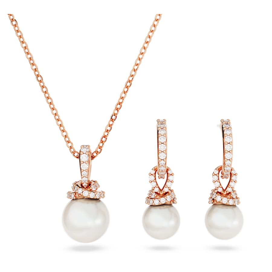 SET SWAROVSKI ORIGINALLY CRYSTAL PEARLS, BLANCO, BAÑO TONO ORO ROSA