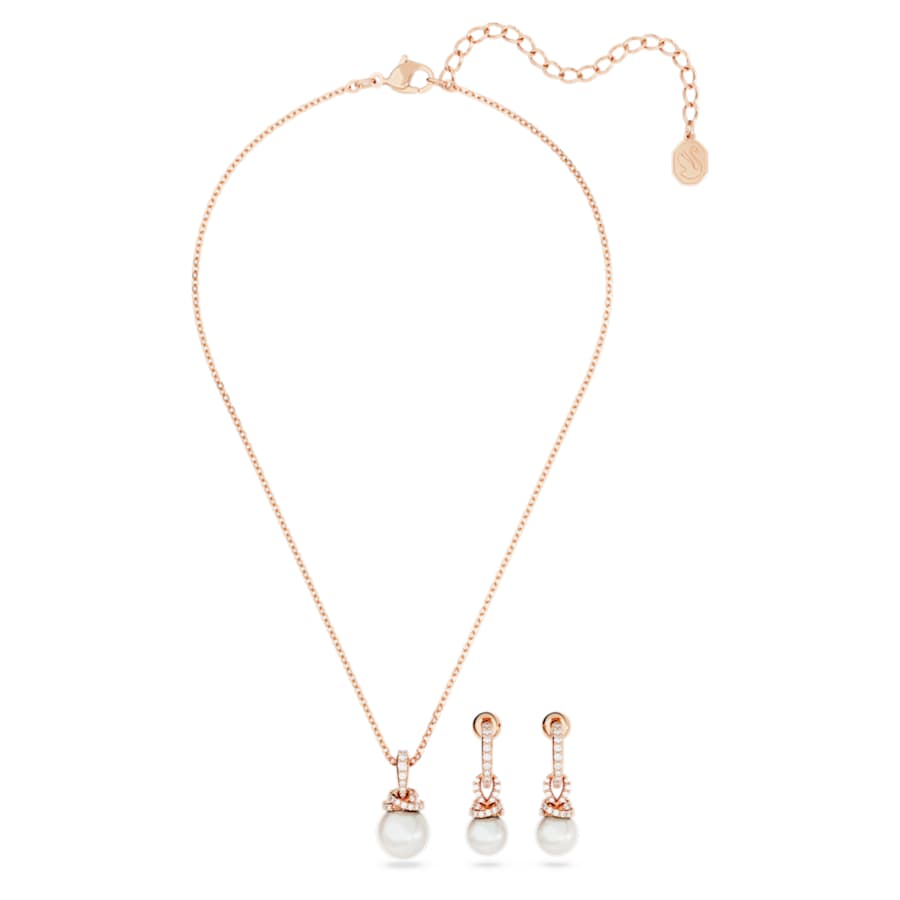 SET SWAROVSKI ORIGINALLY CRYSTAL PEARLS, BLANCO, BAÑO TONO ORO ROSA