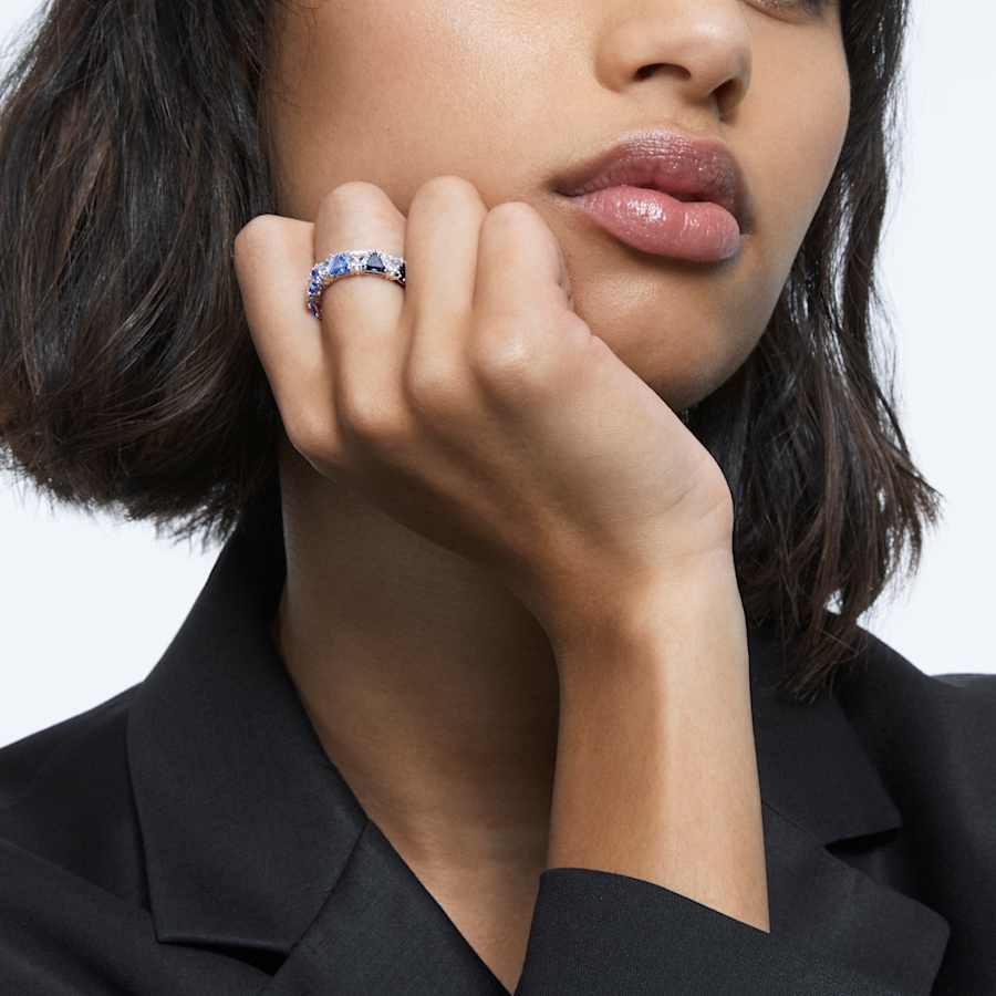 ANILLO SWAROVSKI  ORTYX TALLA TRIANGULAR, AZUL, BAÑO DE RODIO, TALLA 55