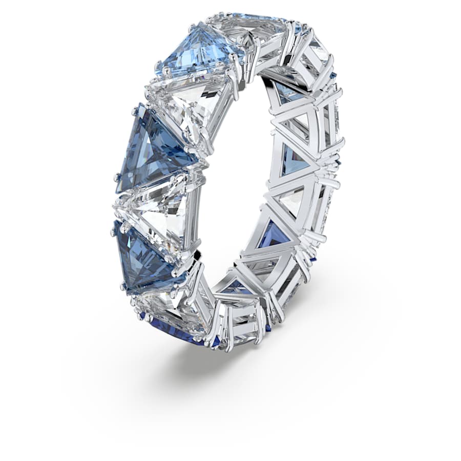 ANILLO SWAROVSKI ORTYX TALLA TRIANGULAR, AZUL, BAÑO DE RODIO, TALLA 55