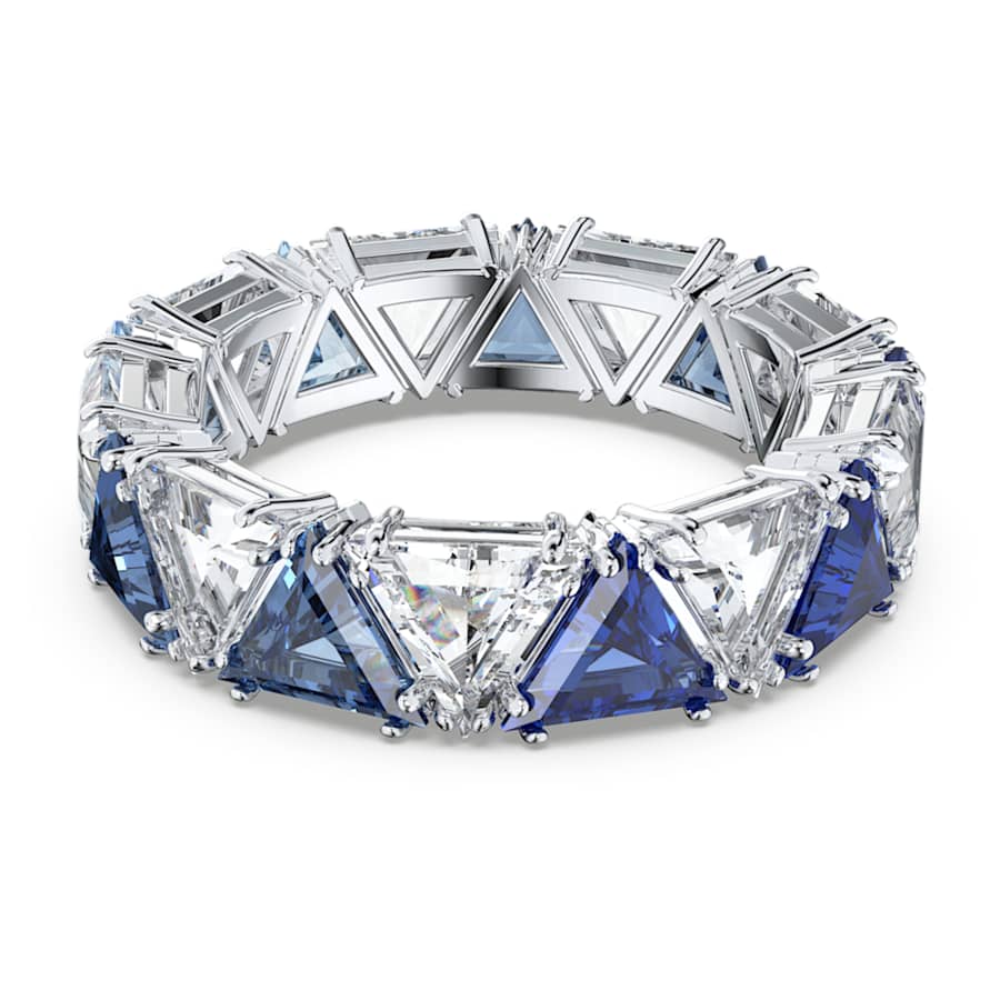 ANILLO SWAROVSKI ORTYX TALLA TRIANGULAR, AZUL, BAÑO DE RODIO, TALLA 55