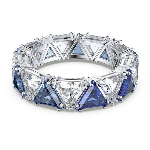 ANILLO SWAROVSKI ORTYX TALLA TRIANGULAR, AZUL, BAÑO DE RODIO, TALLA 55