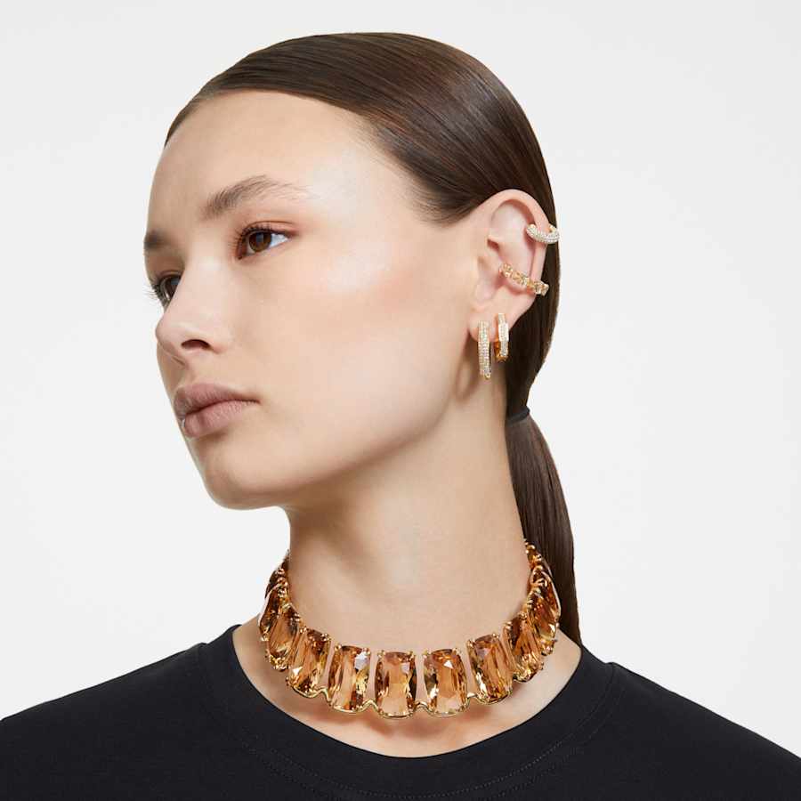 ARETES SWAROVSKI  DEXTERA FORMA OCTAGONAL, PEQUECÑOS, BLANCO, BAÑO TONO ORO